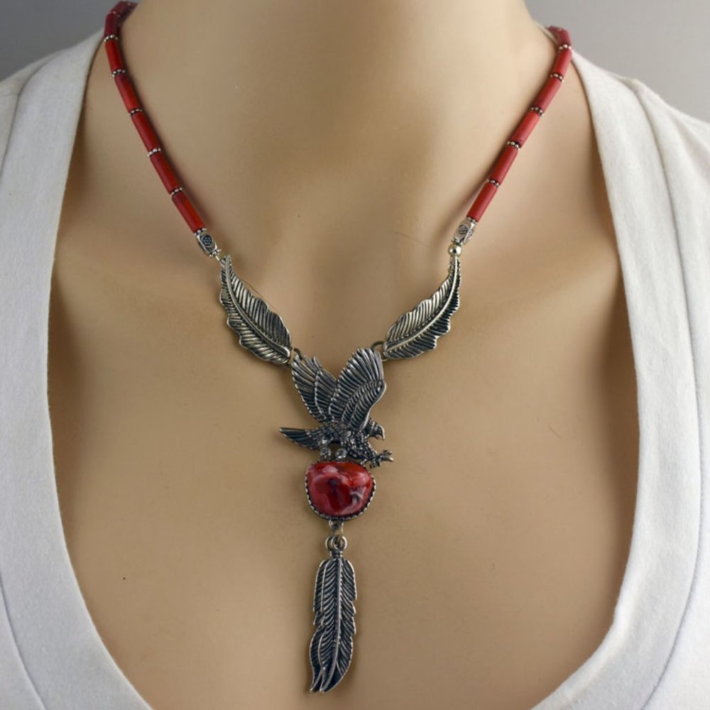 Eagle Feather Coral Necklace Set
